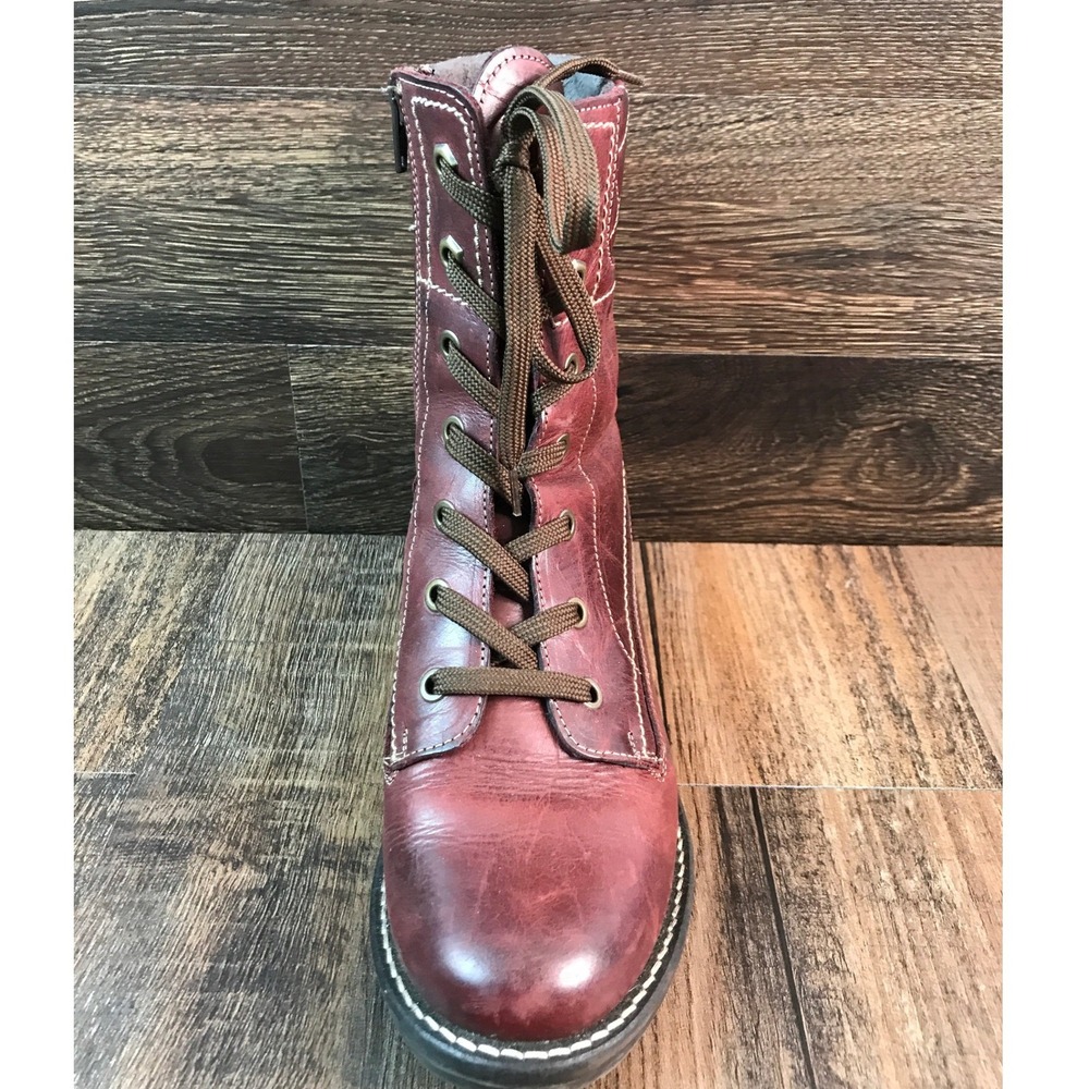 Taos Factor Dark Pink Leather Lace Up Combat Boots Faux Fur Lined Size 7.5 38 - Picture 16 of 16